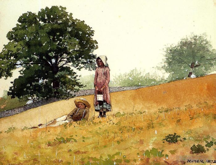 Winslow Homer Andere Malerei - Junge und Mädchen auf einem Hügel