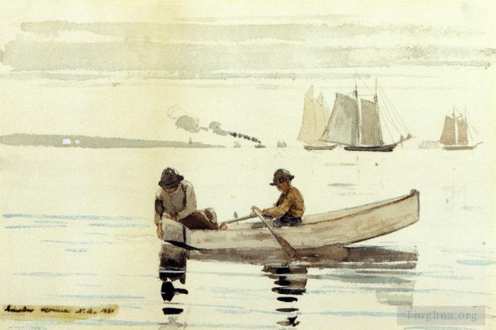 Winslow Homer Andere Malerei - Jungen angeln im Hafen von Gloucester