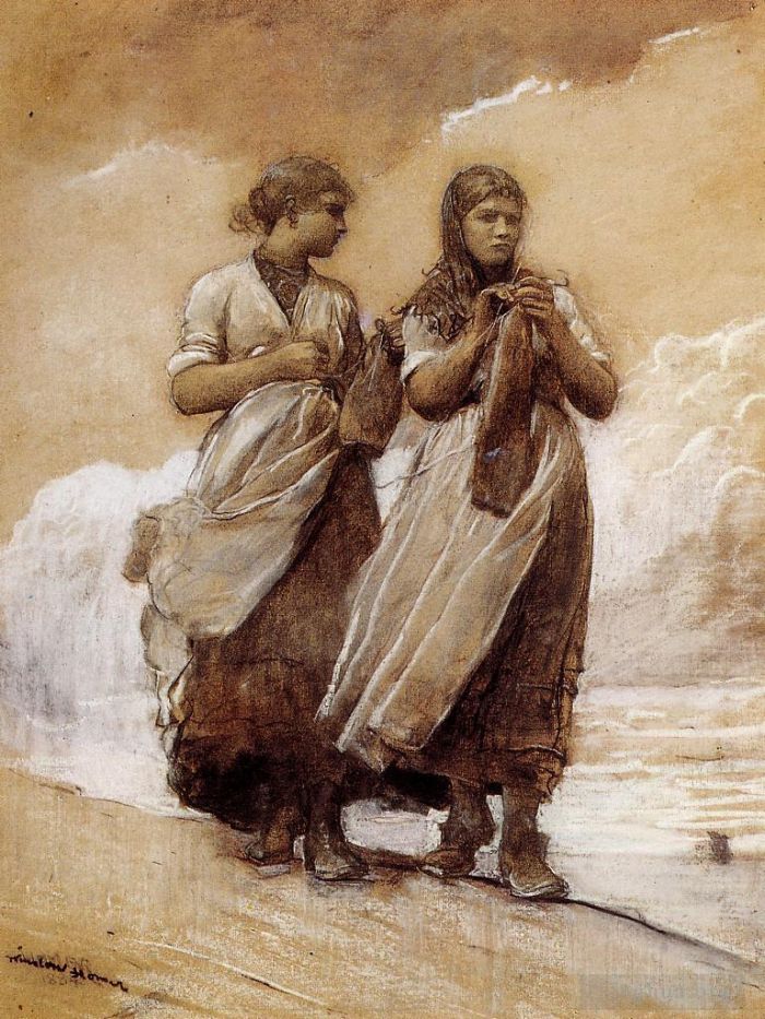 Winslow Homer Andere Malerei - Fischermädchen am Ufer von Tynemouth