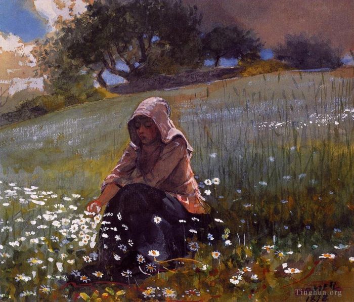 Winslow Homer Andere Malerei - Mädchen und Gänseblümchen