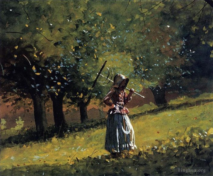 Winslow Homer Andere Malerei - Mädchen mit einem Heurechen