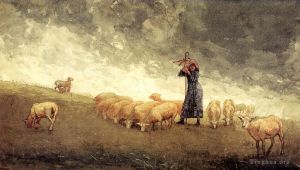 Winslow Homer Werk - Schäferin, die Schafe hütet