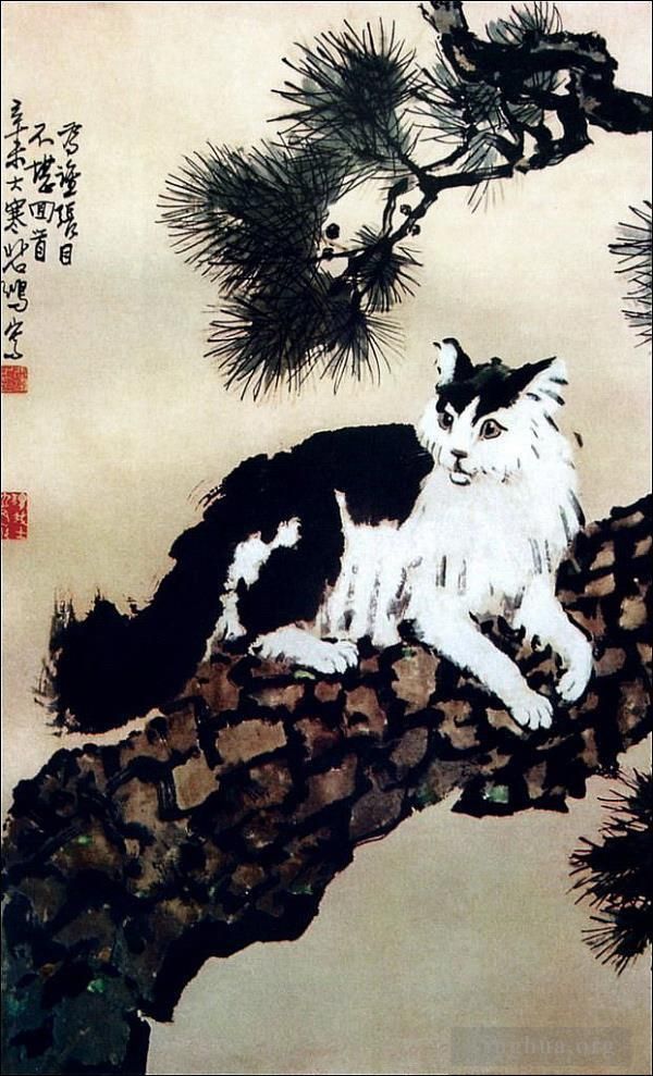 Xu Beihong Chinesische Kunst - Katze auf Baum
