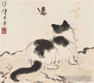 Xu Beihong Werk - Kätzchen mit Schmetterling 1944