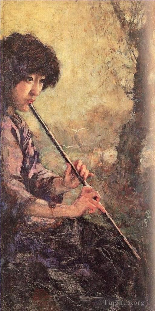 Xu Beihong Ölgemälde - Der Klang der Flöte